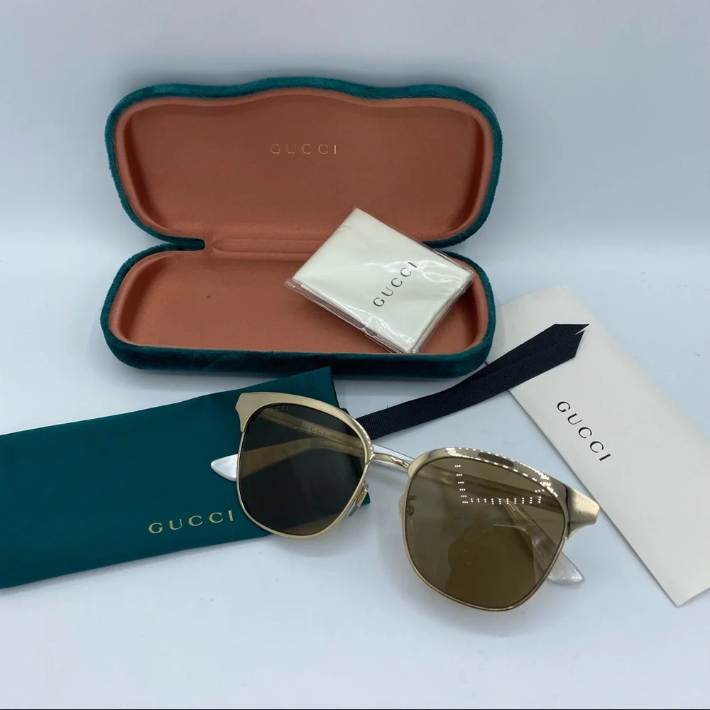 GUCCI Endura Gold 55mm Clubmaster Cat Eye Sunglasses NEW